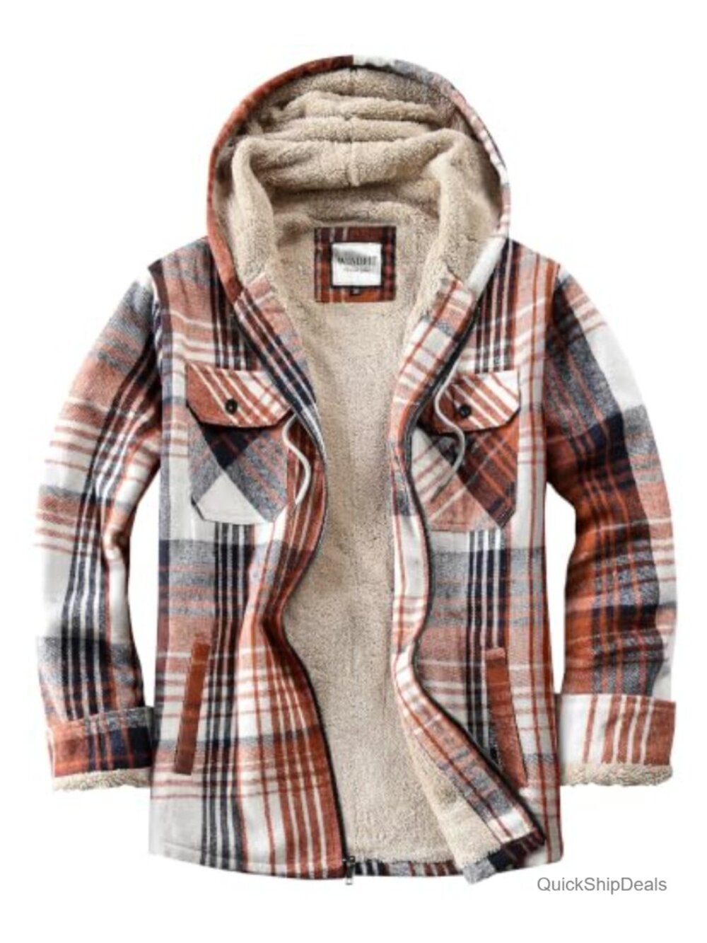 Sherpa Fleece Lined Plaid Hooded Full Zip Shacket Jacket